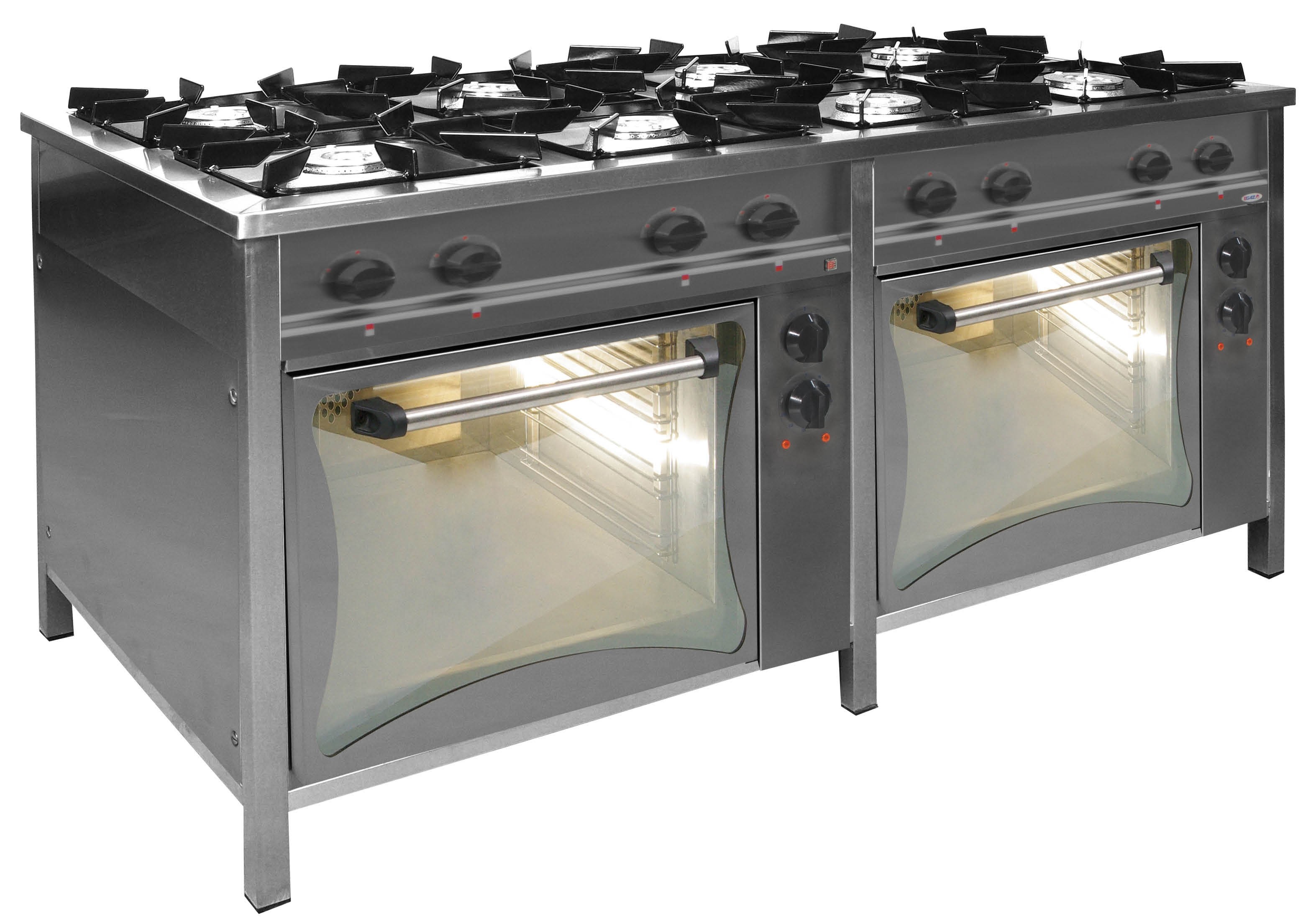 Egaz Kuchnia gazowa 8-palnikowa 41,5 kW + płomień pilotujący z 2 piekarnikami elektrycznymi 10,2 kW 1740x900x850 mm TGP-840/2PKE-3