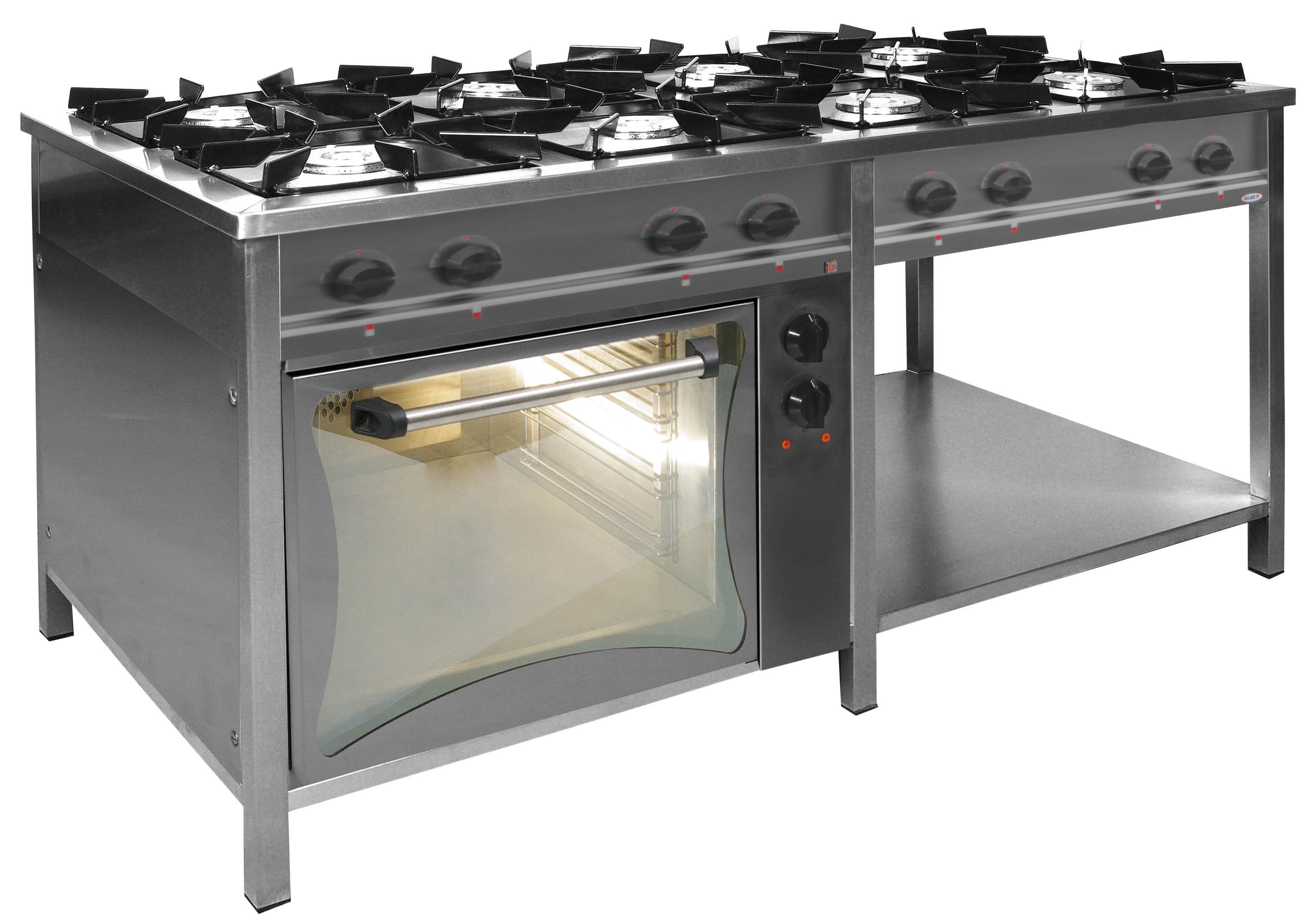 Egaz Kuchnia gazowa 8-palnikowa 45 kW z piekarnikiem elektrycznym 5,1 kW i półką 1700x700x850 mm TG-8745/PKE-3