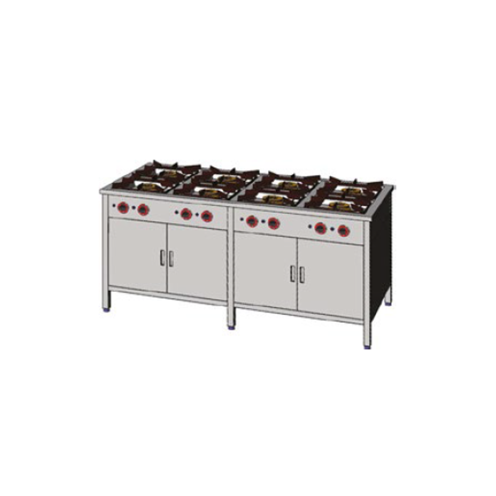 Egaz Kuchnia gazowa 8-palnikowa 1700x900x850 mm z szafkami 45 kW TG-8745.IV