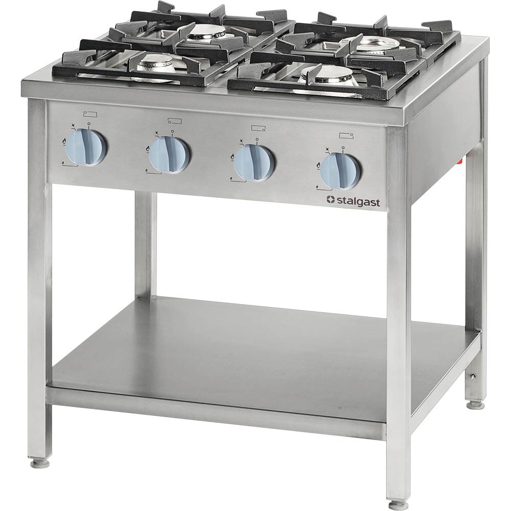 Stalgast Kuchnia gazowa wolnostojąca 4 palnikowa z półką 22,5 kW 900 mm - propan-butan Stalgast Kuchnia gazowa wolnostojąca 4 palnikowa z półką 22,5 kW 900 mm - propan-butan