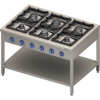 Stalgast Kuchnia gazowa wolnostojąca 6 palnikowa z półką 32,5 kW 900 mm - gaz ziemny