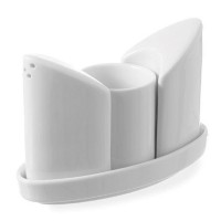 Hendi Zestaw do przypraw z porcelany (solniczka, pieprzniczka, wykałaczki)
